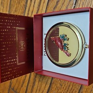 Monet Compact Double Mirror Gold Tone Christmas Cardinal